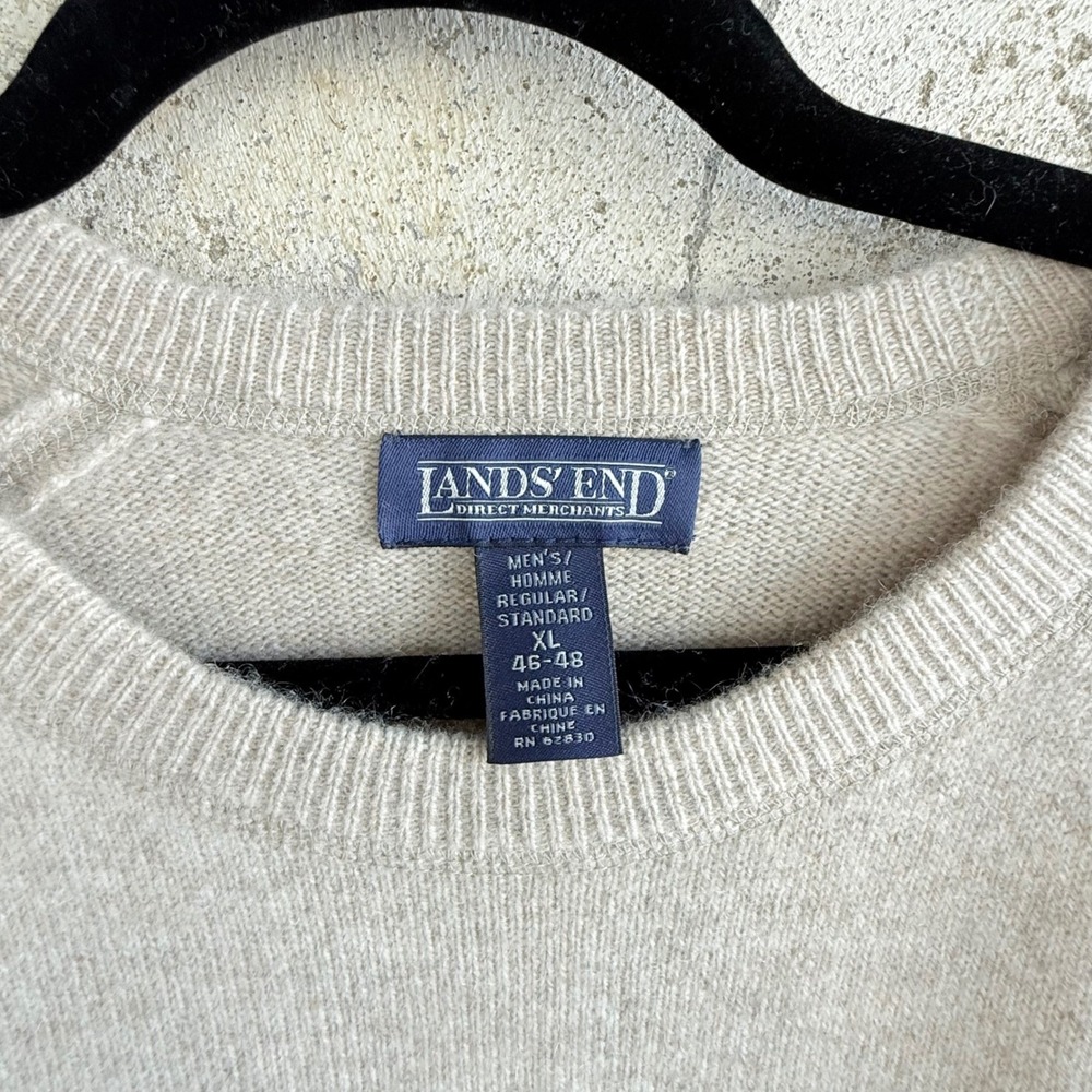 Lands End Cashmere Sweater Oatmeal Beige Crewneck Mens XL Classic Preppy Luxury - Picture 6 of 10